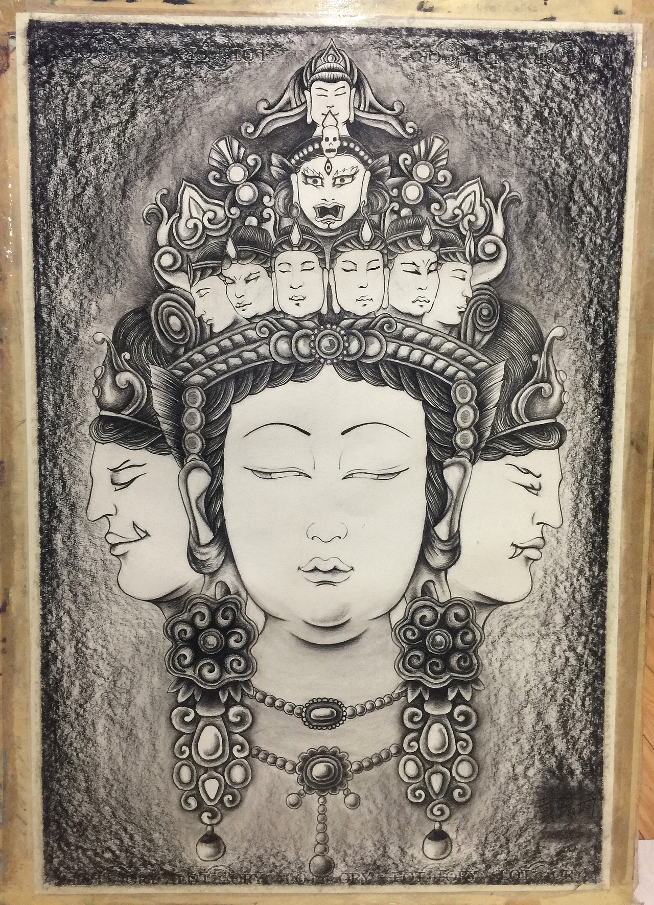 三面佛炭笔素描