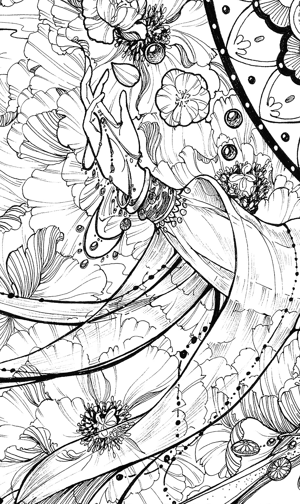 花见唯美黑白线稿手稿