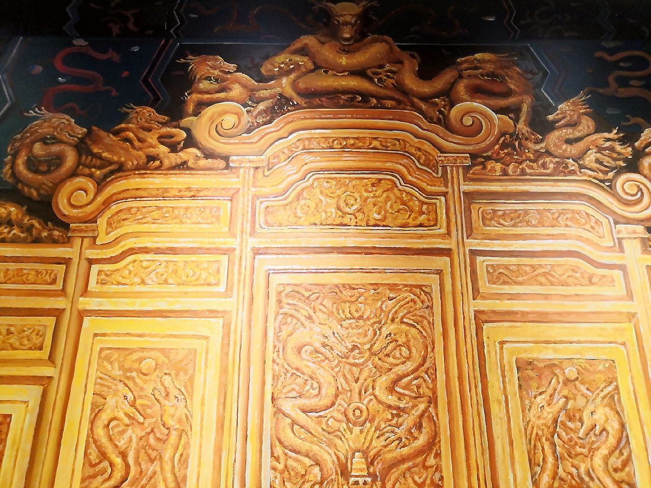 手绘一座金銮殿龙椅3d立体画