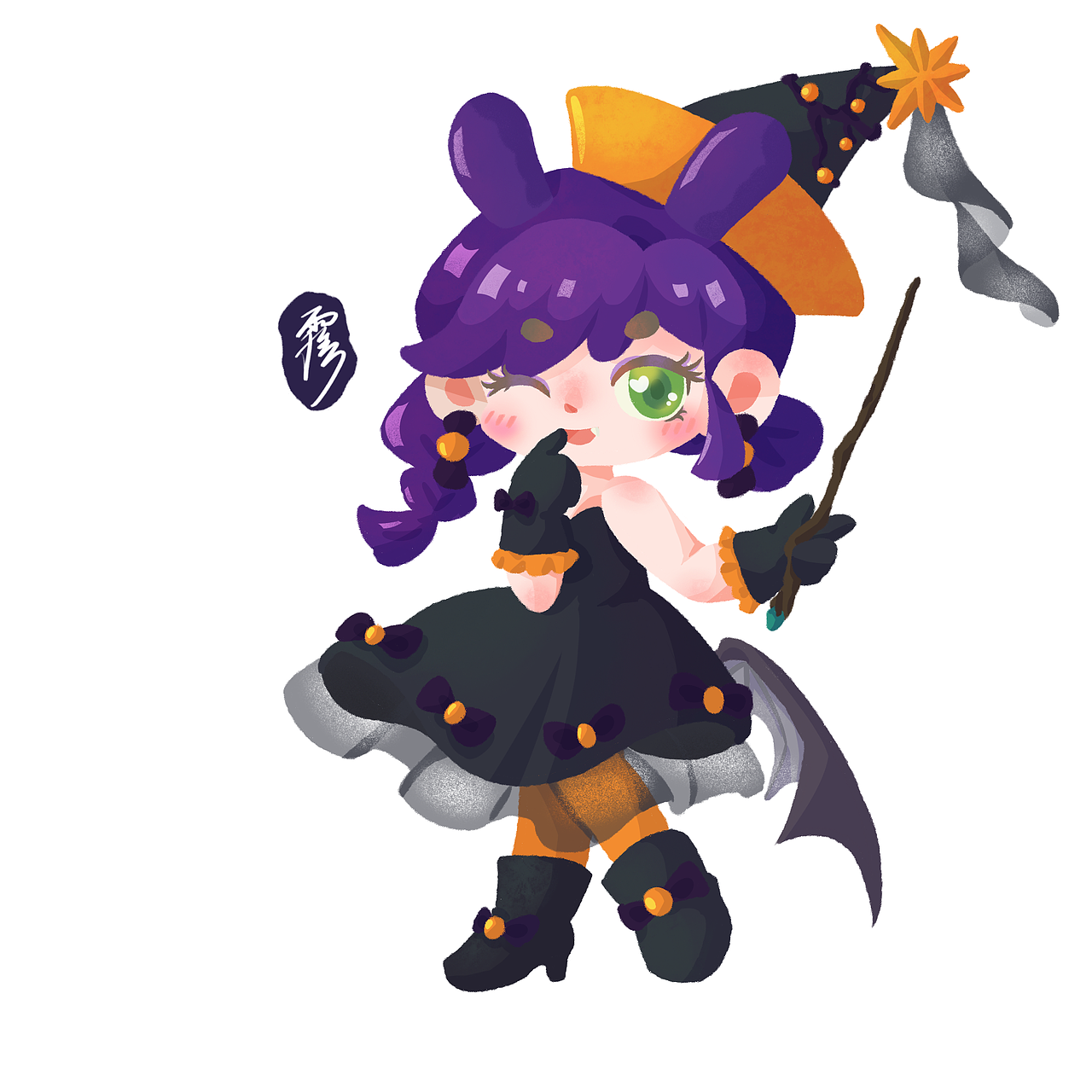 扁平风万圣节魔女人设oc立绘