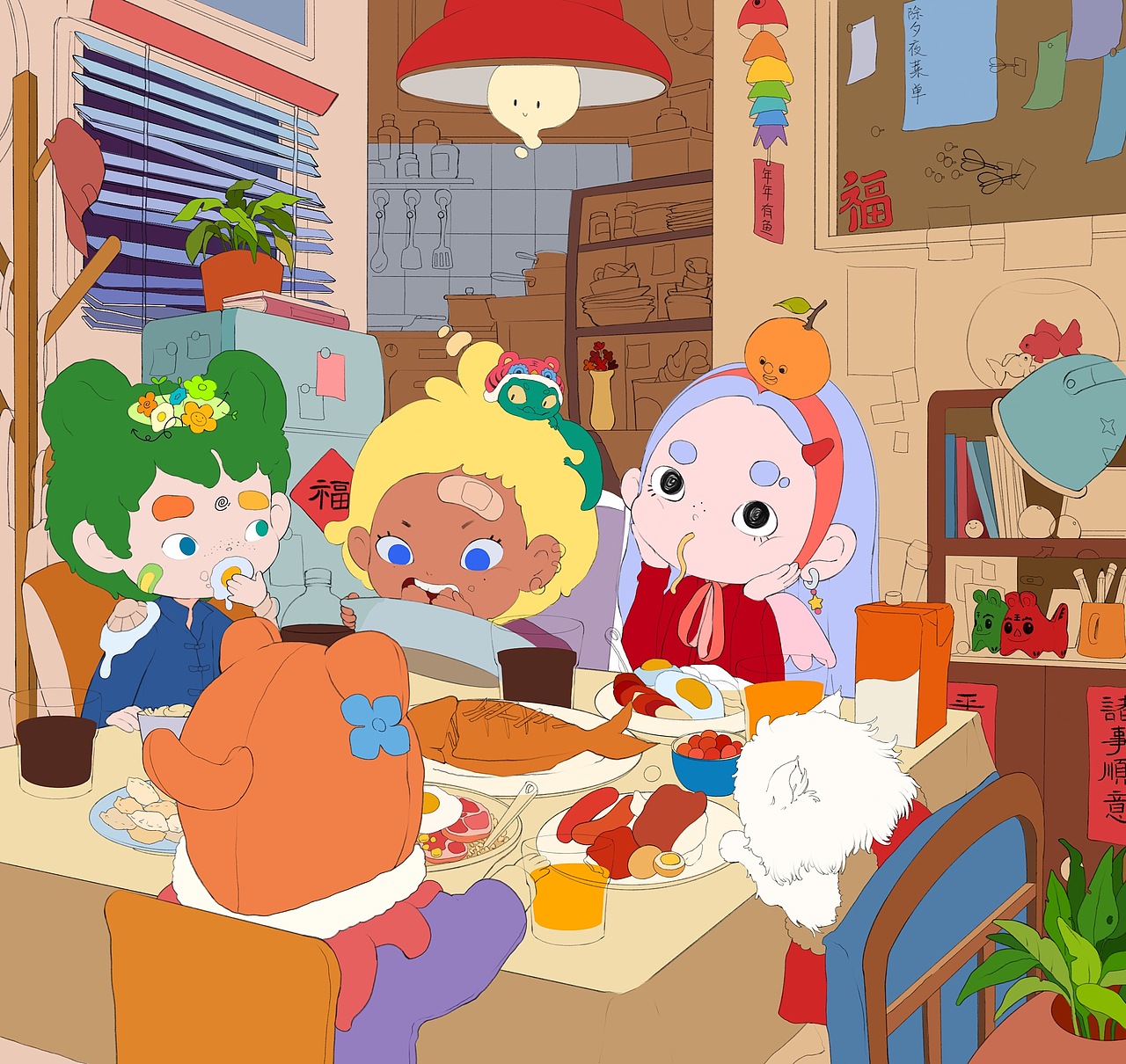 一起吃年夜饭吧～（图ZMjg4MTkwNDAw） - 艺术插画 - 站酷设计师arukn原创素材 - 站酷ZCOOL