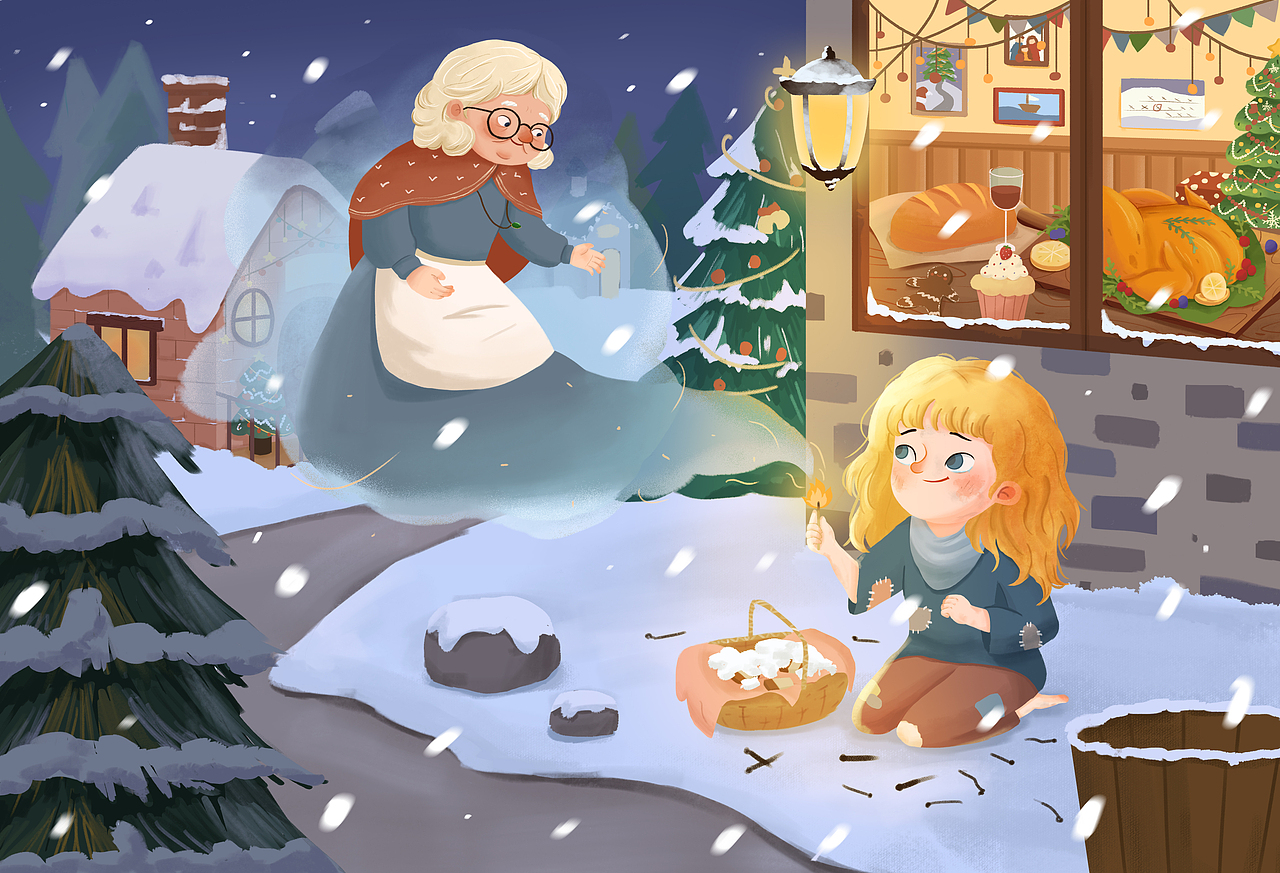 儿童插画 《卖火柴的小女孩》