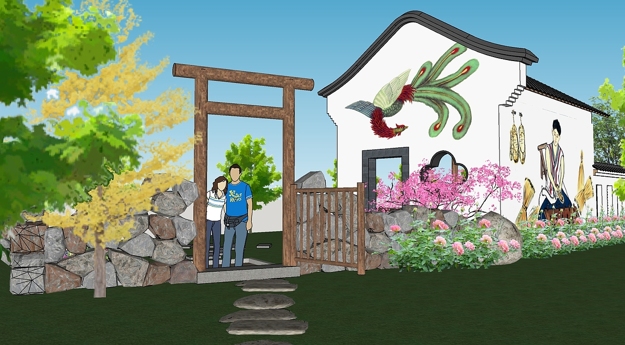 乡村村口景观（图ZMTY3NTAzMTM2） - 景观设计 - 站酷设计师小米飞飞原创素材 - 站酷ZCOOL