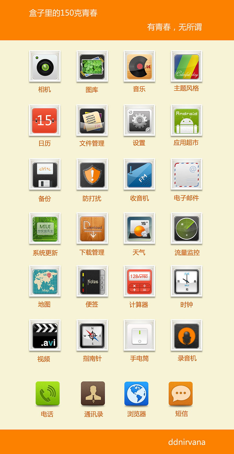 图标:自己用PS一个图层一个图层的画的 若有雷同 纯属巧合,有不足之处还望指出,修改了上个版本前底白字的问题。