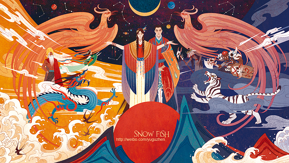 腾讯QQ华夏手游海报（图ZMTE2NDM4NDI4） - 商业插画 - 站酷设计师雪鱼原创素材 - 站酷ZCOOL