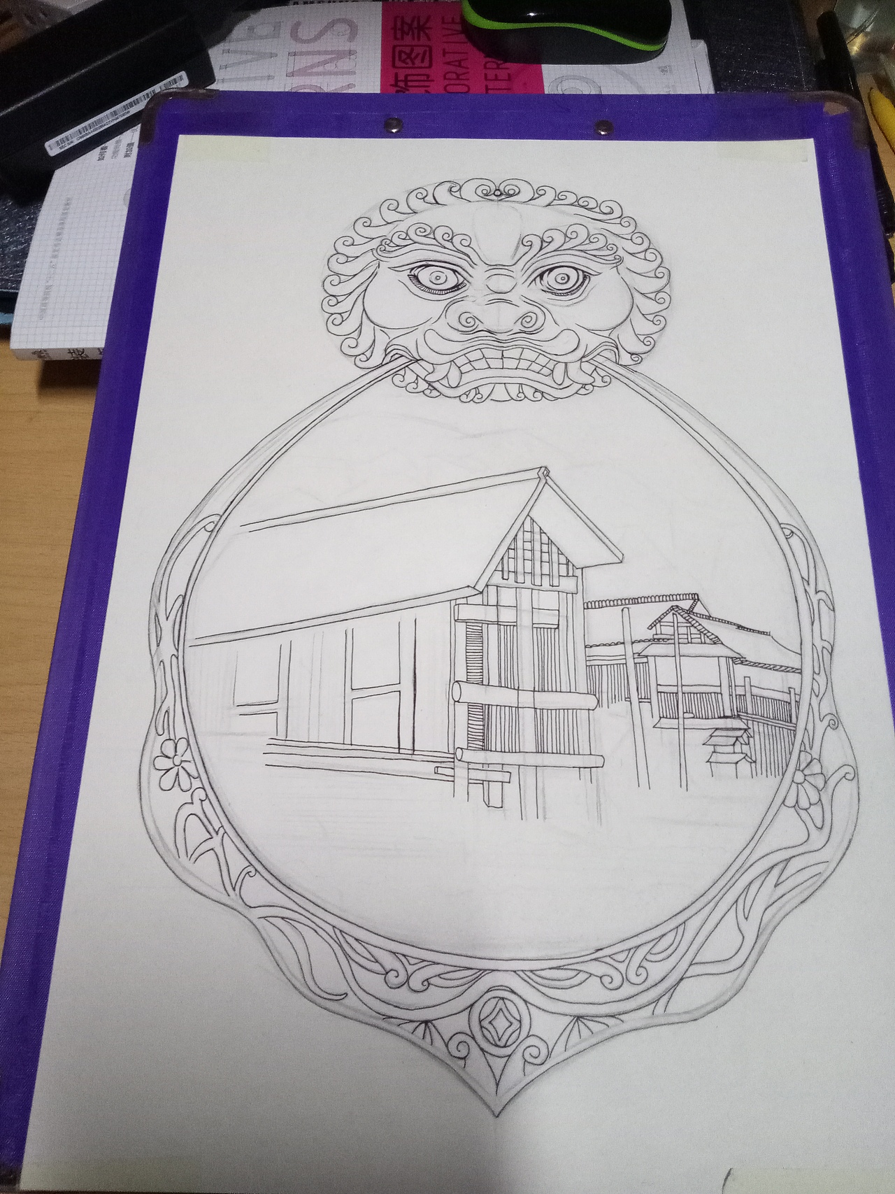 黑白插画土家族吊脚楼恩施