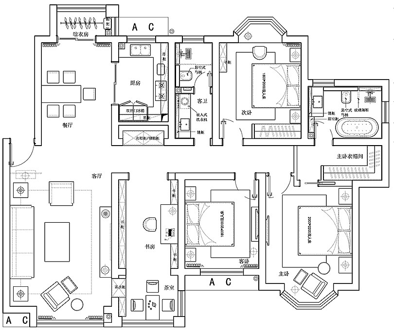 华尔中心160平方四室两厅新中式案例效果图（图ZMTIyODE2NzI4） - 家装设计 - 站酷设计师河南郑州美巢装饰原创素材 - 站酷ZCOOL