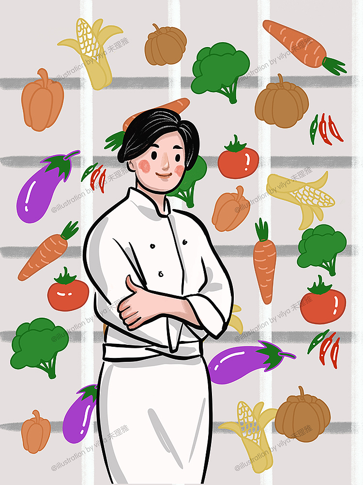蔬菜食物背景和厨师职业人物形象（图ZMTk4MTgwNTM2） - 商业插画 - 站酷设计师未理雅原创素材 - 站酷ZCOOL