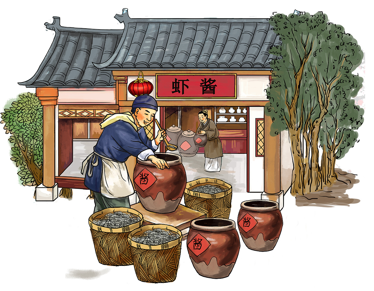 传统美食制作虾酱插画设计（图ZMzIzMjc4MDk2） - 商业插画 - 站酷设计师祝君好运嗄原创素材 - 站酷ZCOOL