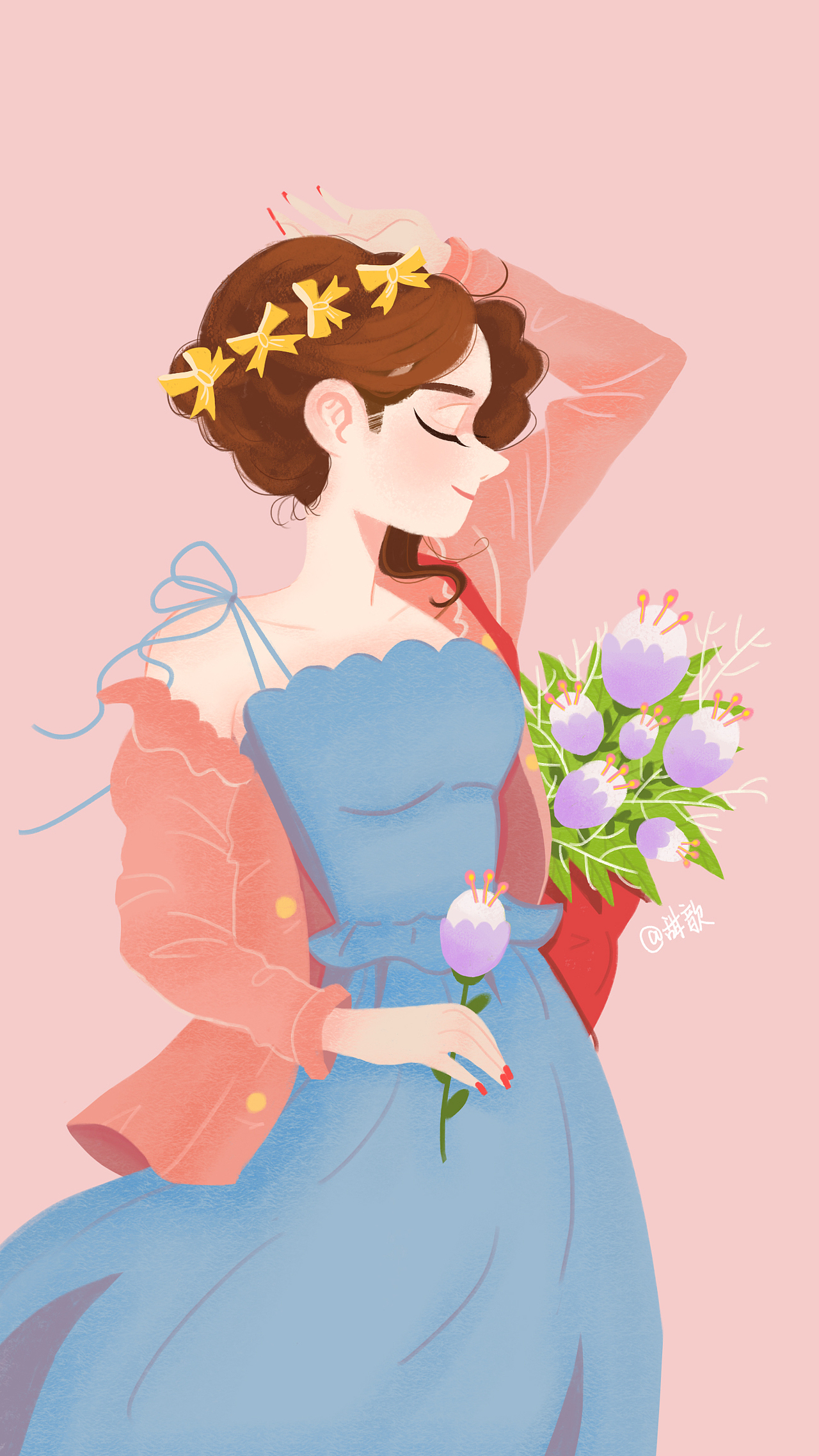 森女系女孩手绘插画