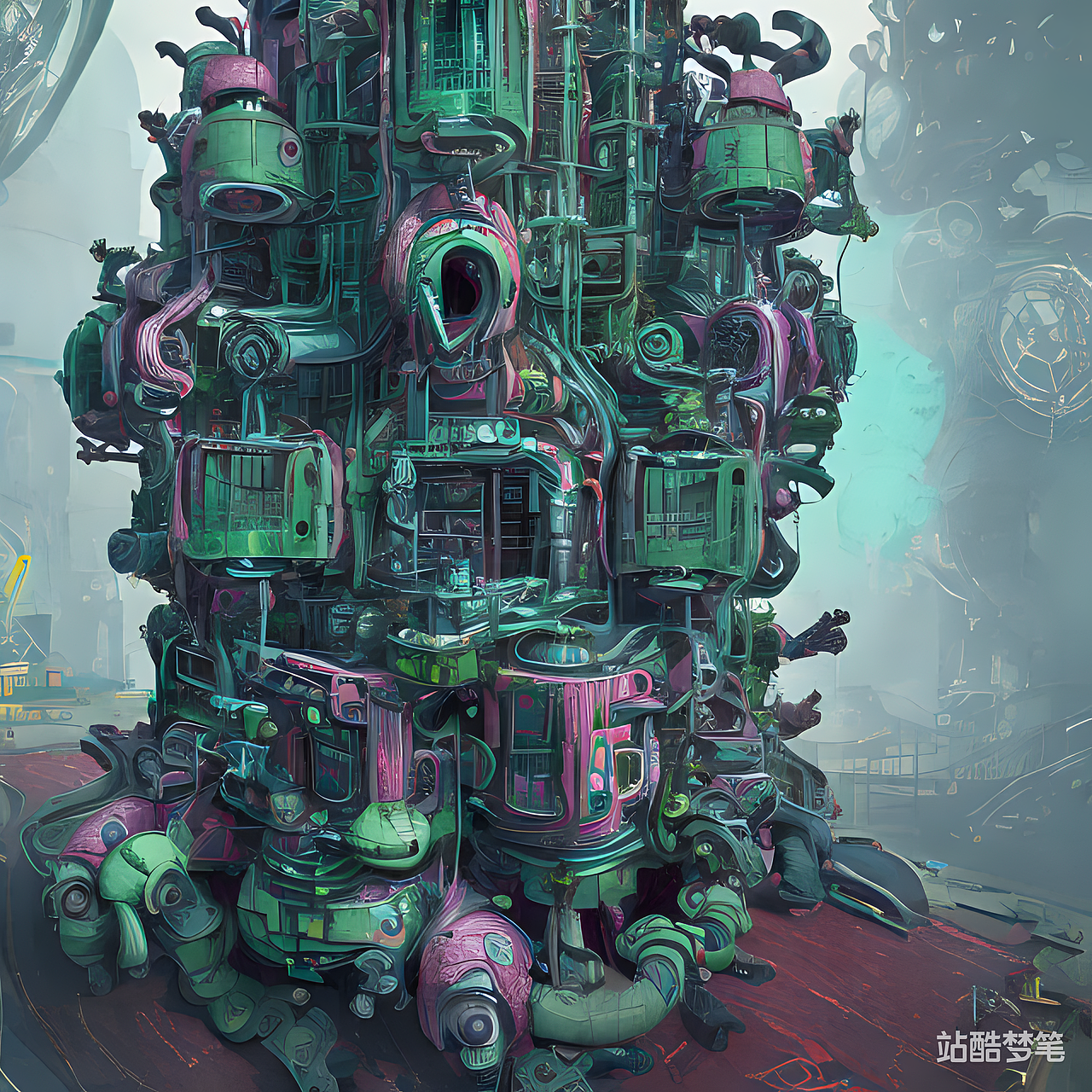#站酷梦笔#机械火龙果,4K画质,数字插画,非常详细的