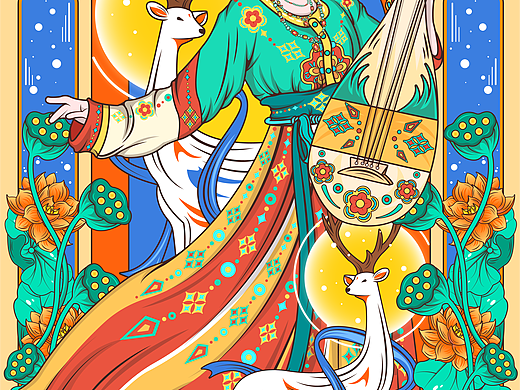 商业插画/包装插画｜穆夏风格-敦煌飞天美人图