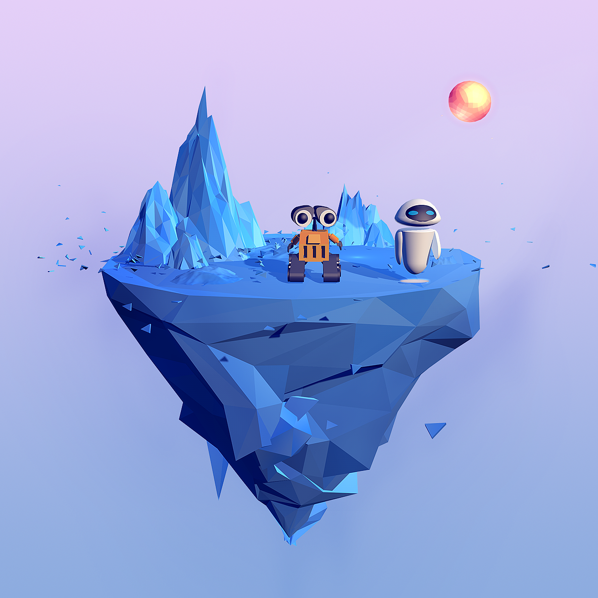 lowpoly风格悬浮岛屿机器人建模