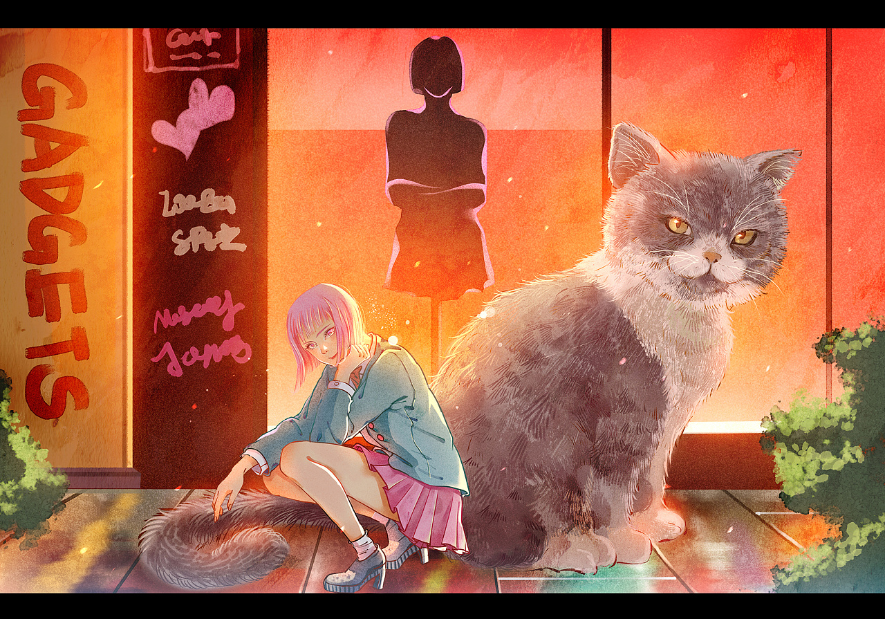 少女和猫唯美动漫插画壁纸-桌面壁纸下载-云猫壁纸网