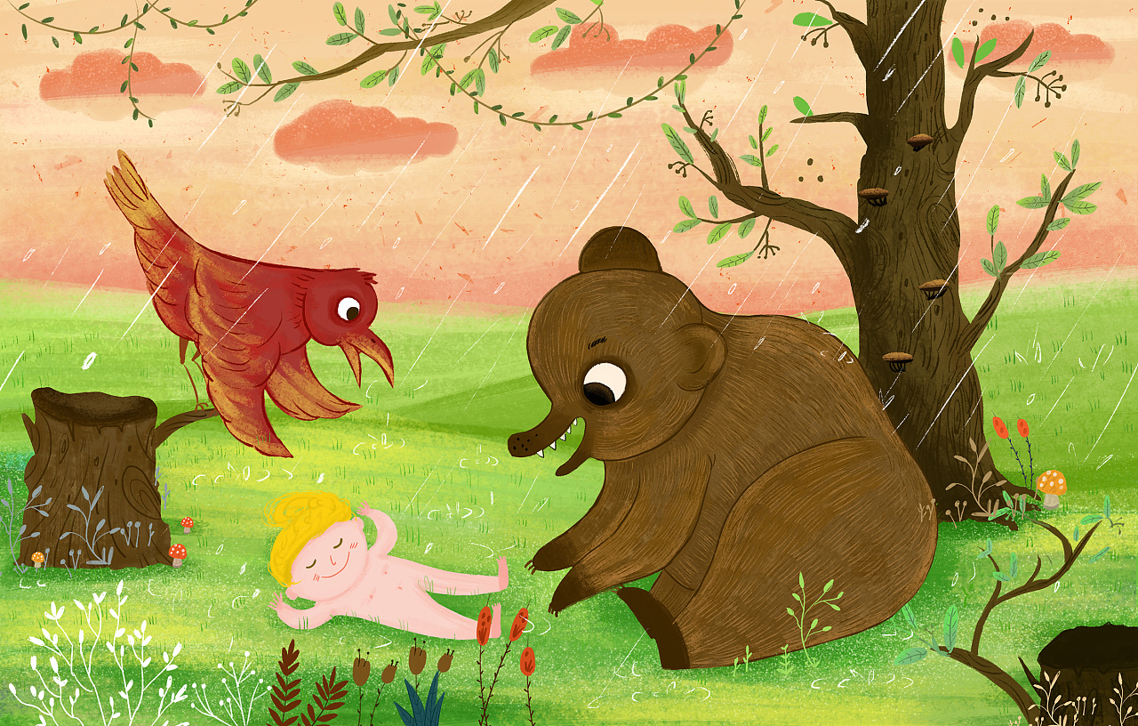 看到绘本《野孩子》,欣赏插画家那种很轻松