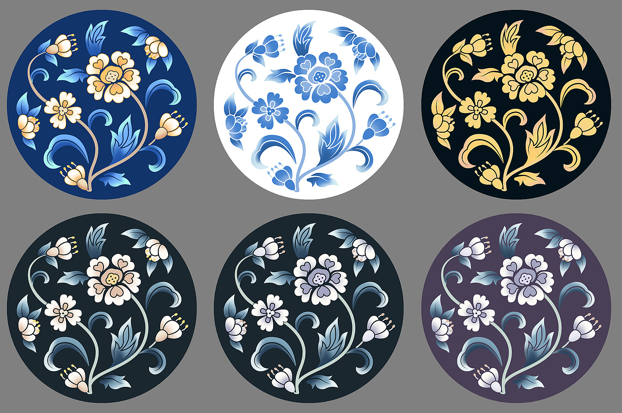 中国风旗袍礼服中式女装古典团花花卉渐变刺绣原创设计（图ZMjA3MzQ0ODA0） - 商业插画 - 站酷设计师衣心不二原创素材 - 站酷ZCOOL