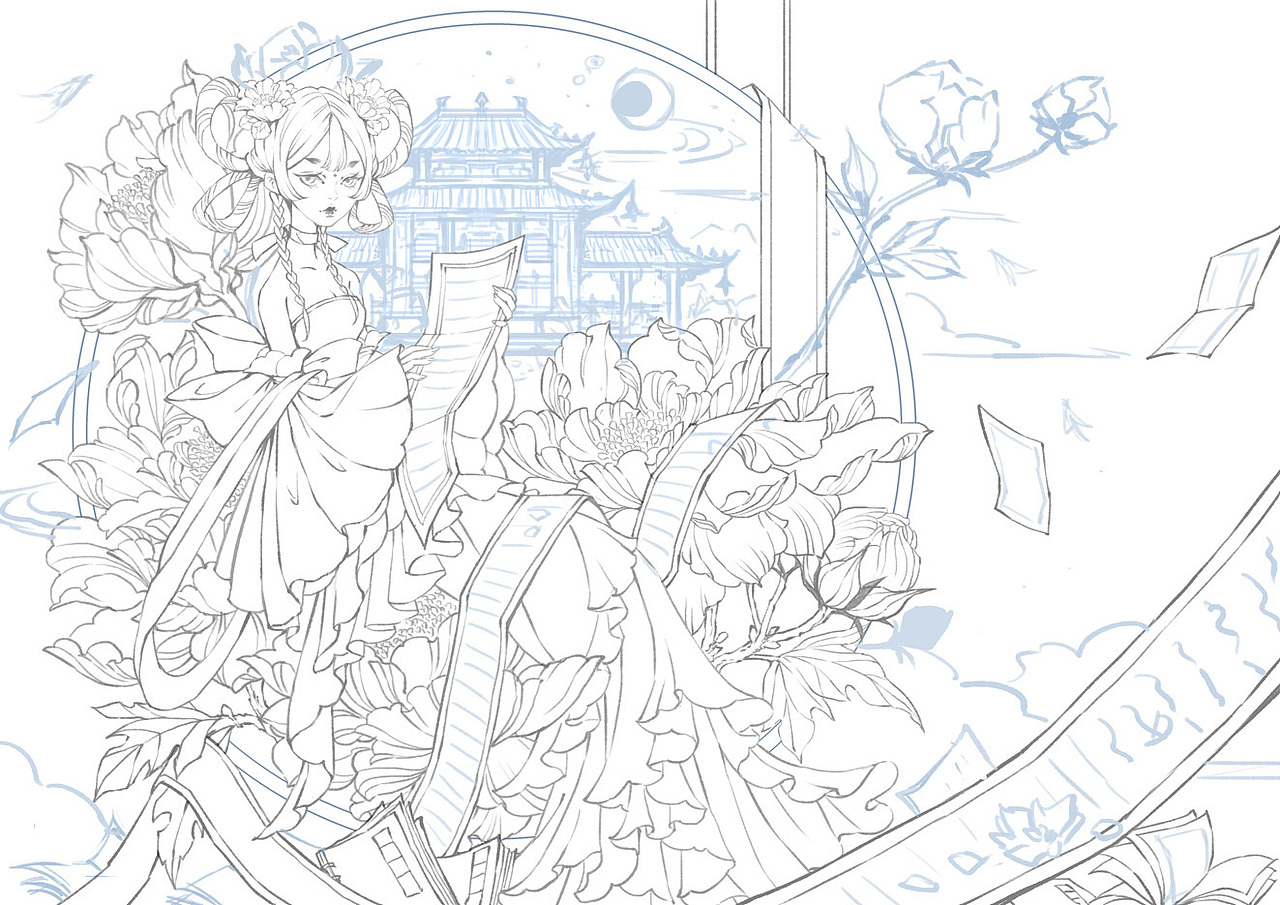 芙蓉花妖过程|插画|商业插画|古戈力1_原创作品-站酷zcool