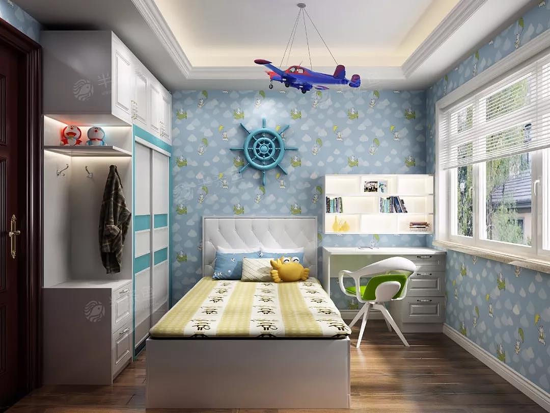 小空间欧式儿童房蓝色系列墙壁装修设计效果图 – 设计本装修效果图