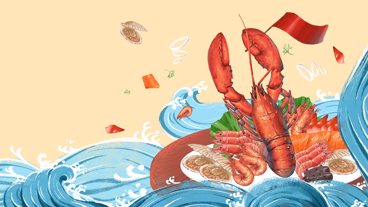 小天鹅龙虾节动态插画