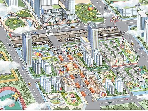 成都TOD项目/手绘地图/高线公园