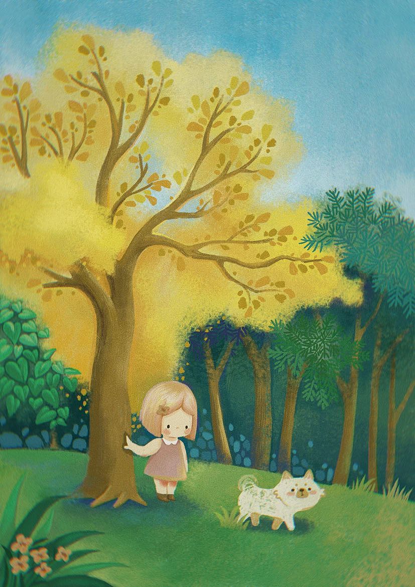 原创童书插画/小女孩和小狗