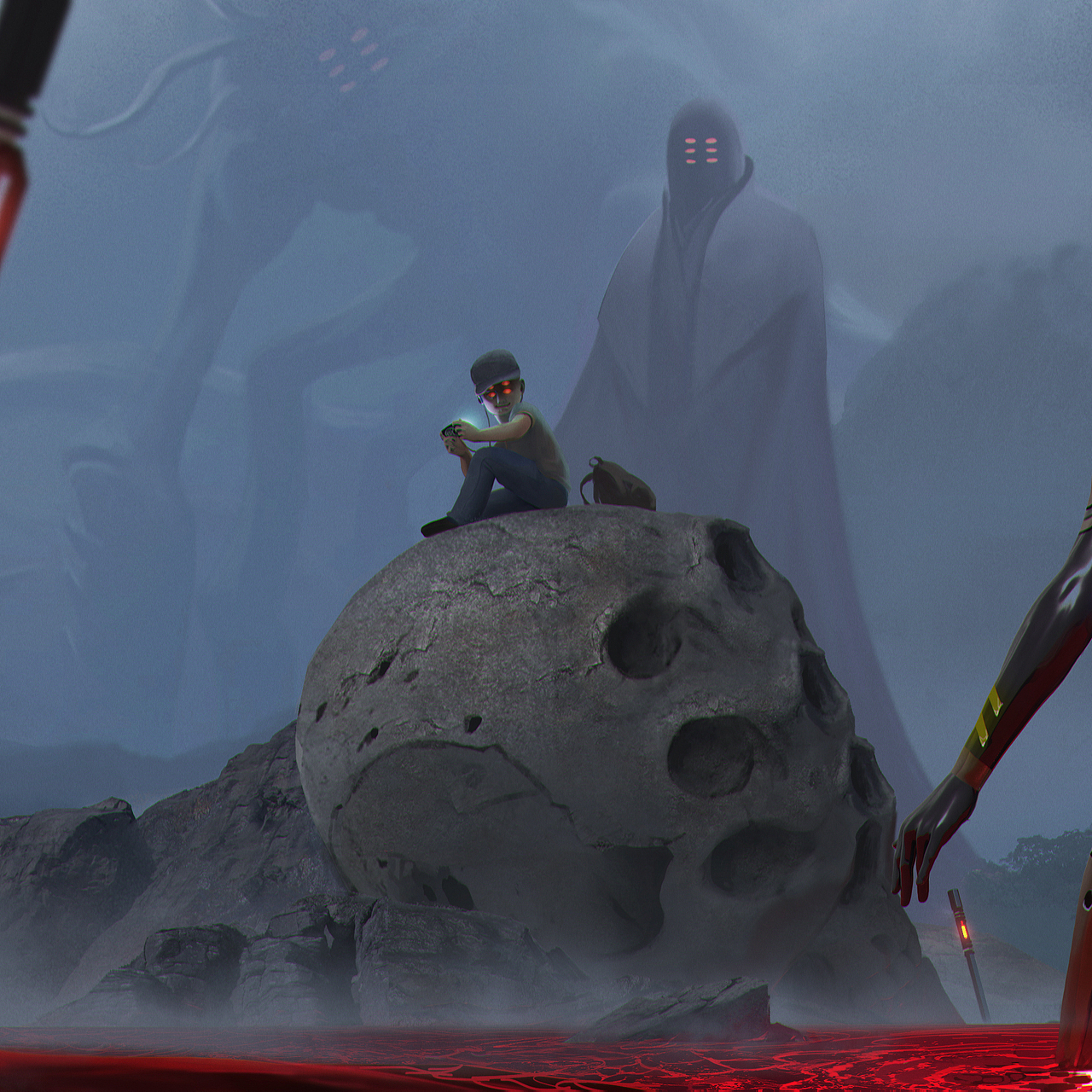 熊孩子！还我psp！等等，后面那是你爸？没事了没事了（图ZMjE4MDkxMDEy） - 游戏原画 - 站酷设计师尤涑镔原创素材 - 站酷ZCOOL