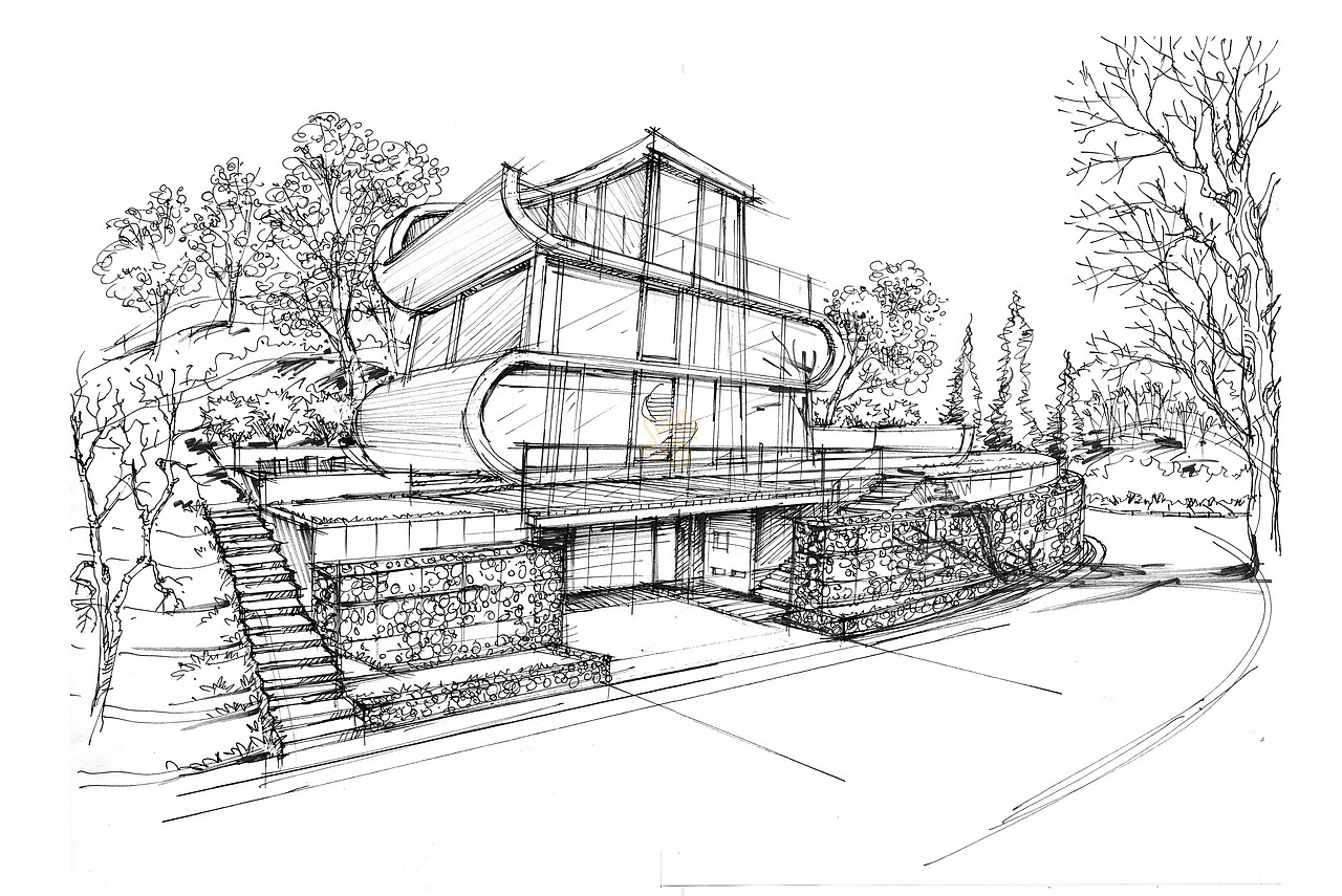 25例环艺建筑景观手绘透视线稿图