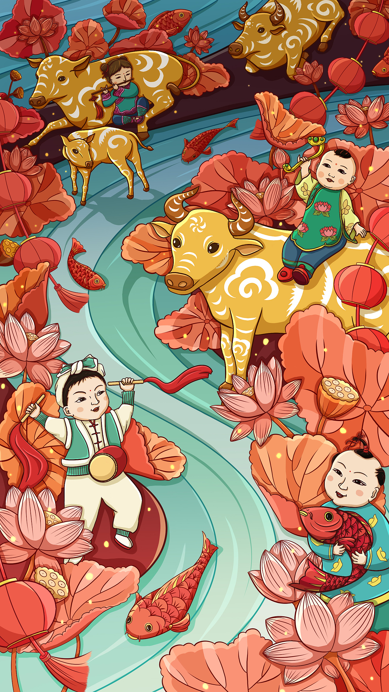 牛年新春贺图|插画|创作习作|何时能瘦_原创作品-站酷zcool