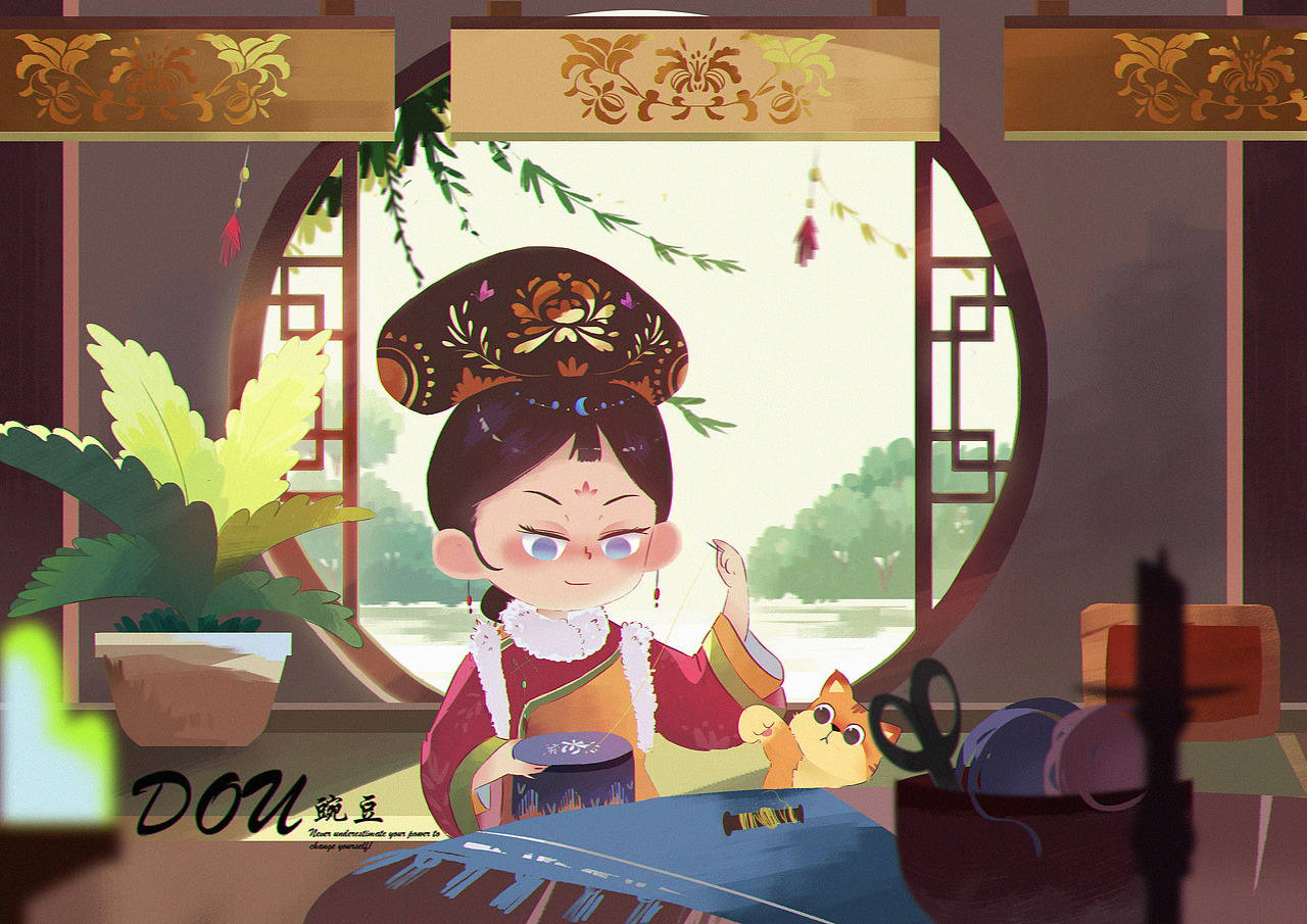 古风 儿童插画(绣花女)