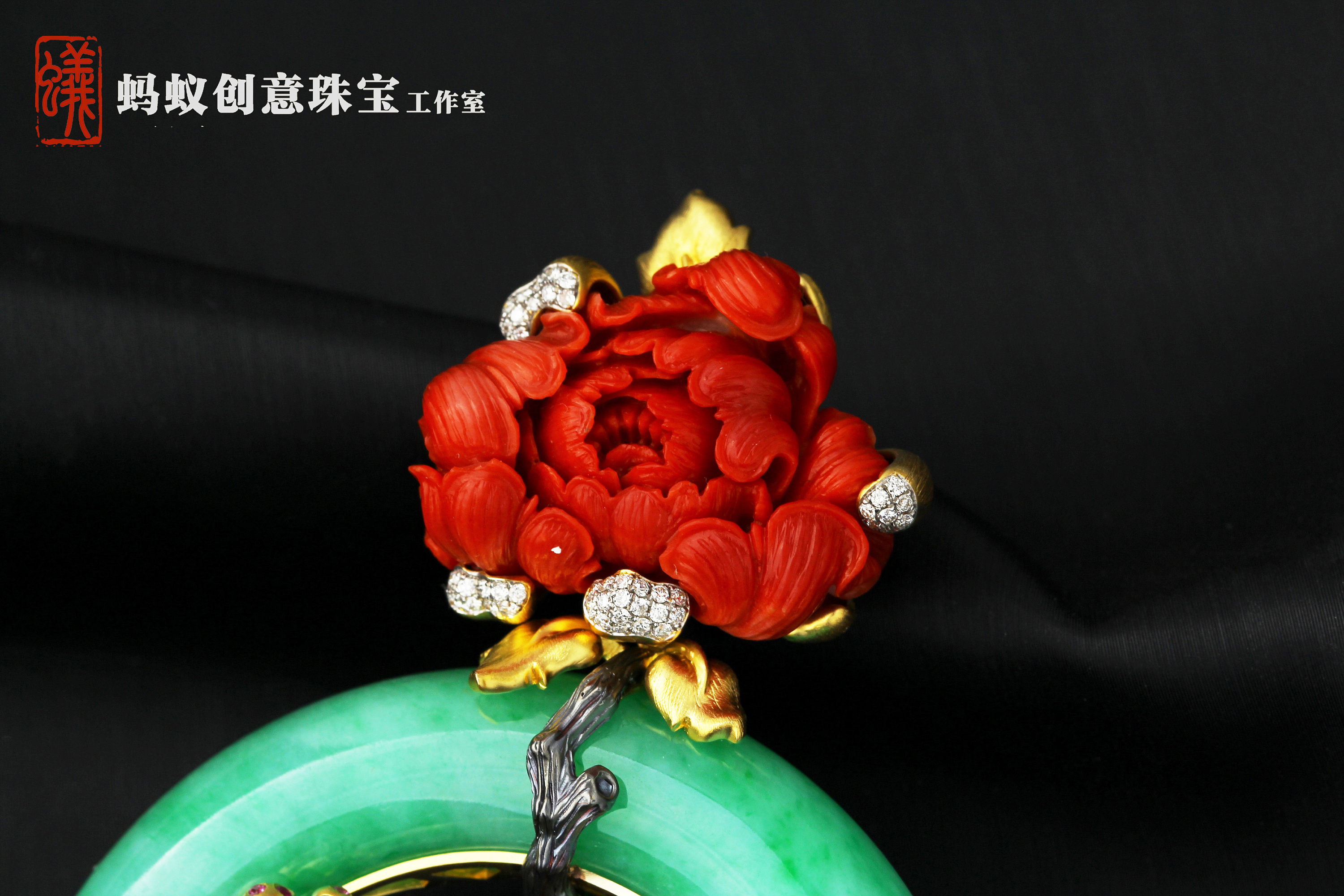 【蚂蚁创意珠宝工作室】牡丹翡翠吊坠《陌上·花开》