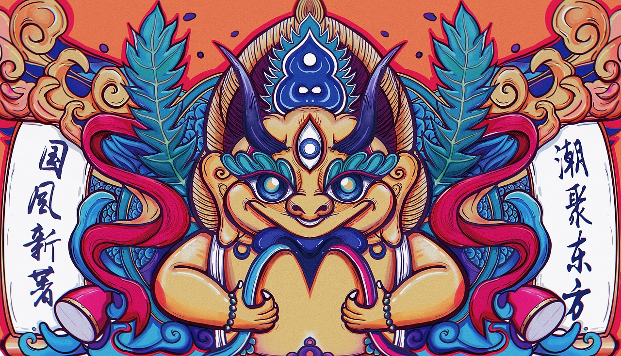 纳西族金翅大鹏国潮插画（图ZMjU5NTE1Mjky） - 商业插画 - 站酷设计师若安i原创素材 - 站酷ZCOOL