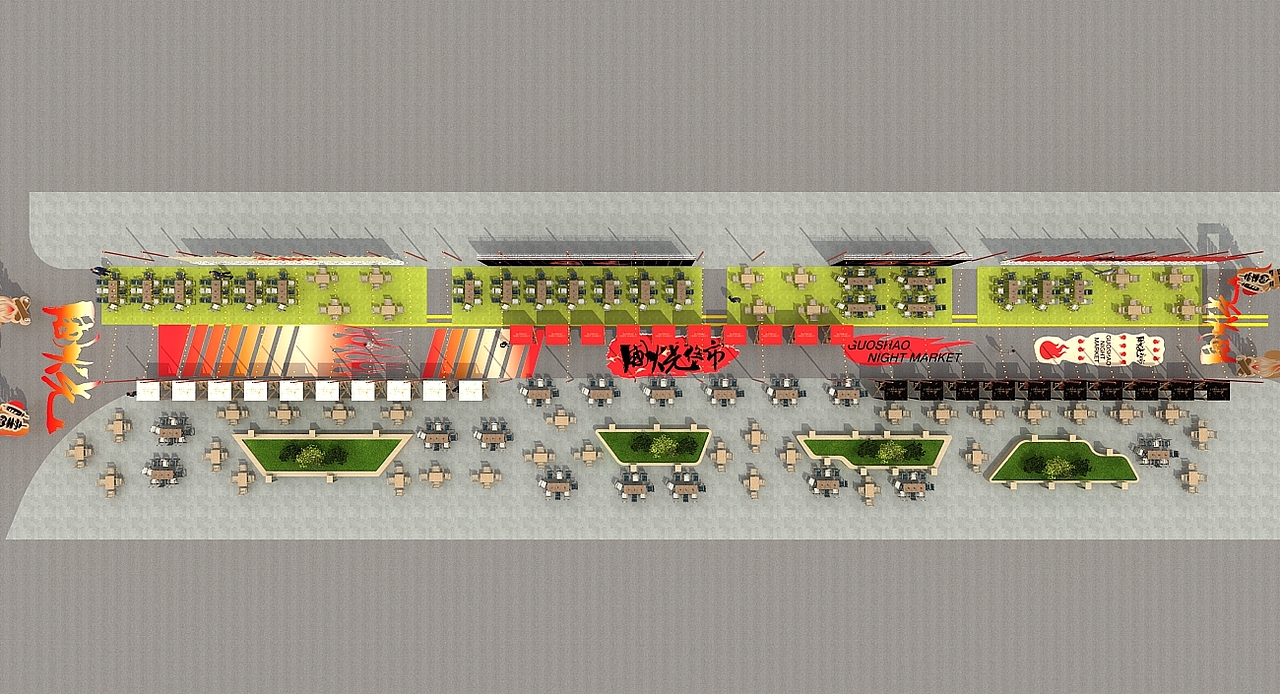 夜市烧烤集市3D市集效果图（图ZMzU2MDUzOTIw） - 建筑/空间 - 站酷设计师AK212原创素材 - 站酷ZCOOL