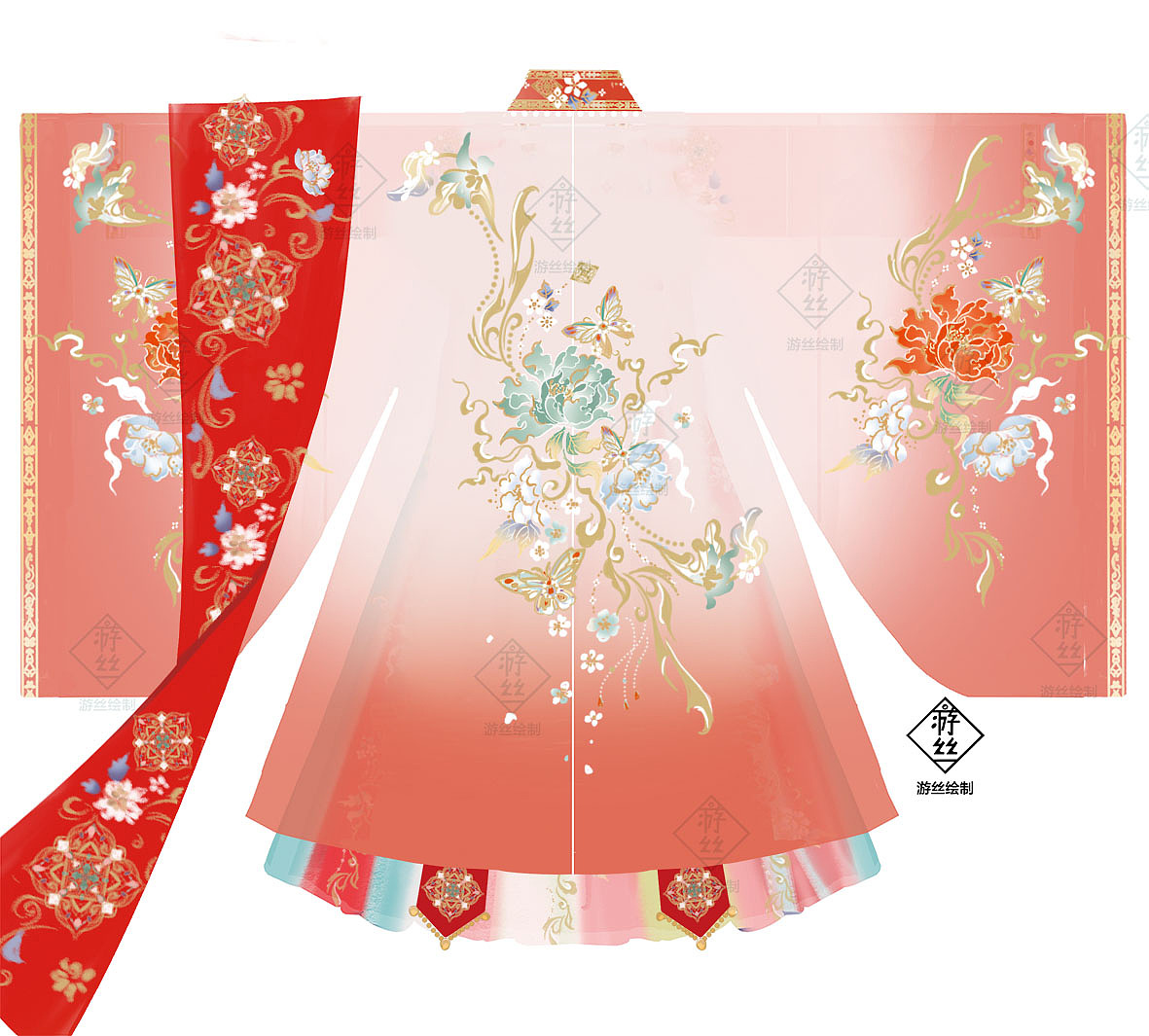 山茶 齐胸唐制汉服（图ZMzQzNzMyOTg4） - 传统/民族服饰 - 站酷设计师游丝画画中原创素材 - 站酷ZCOOL