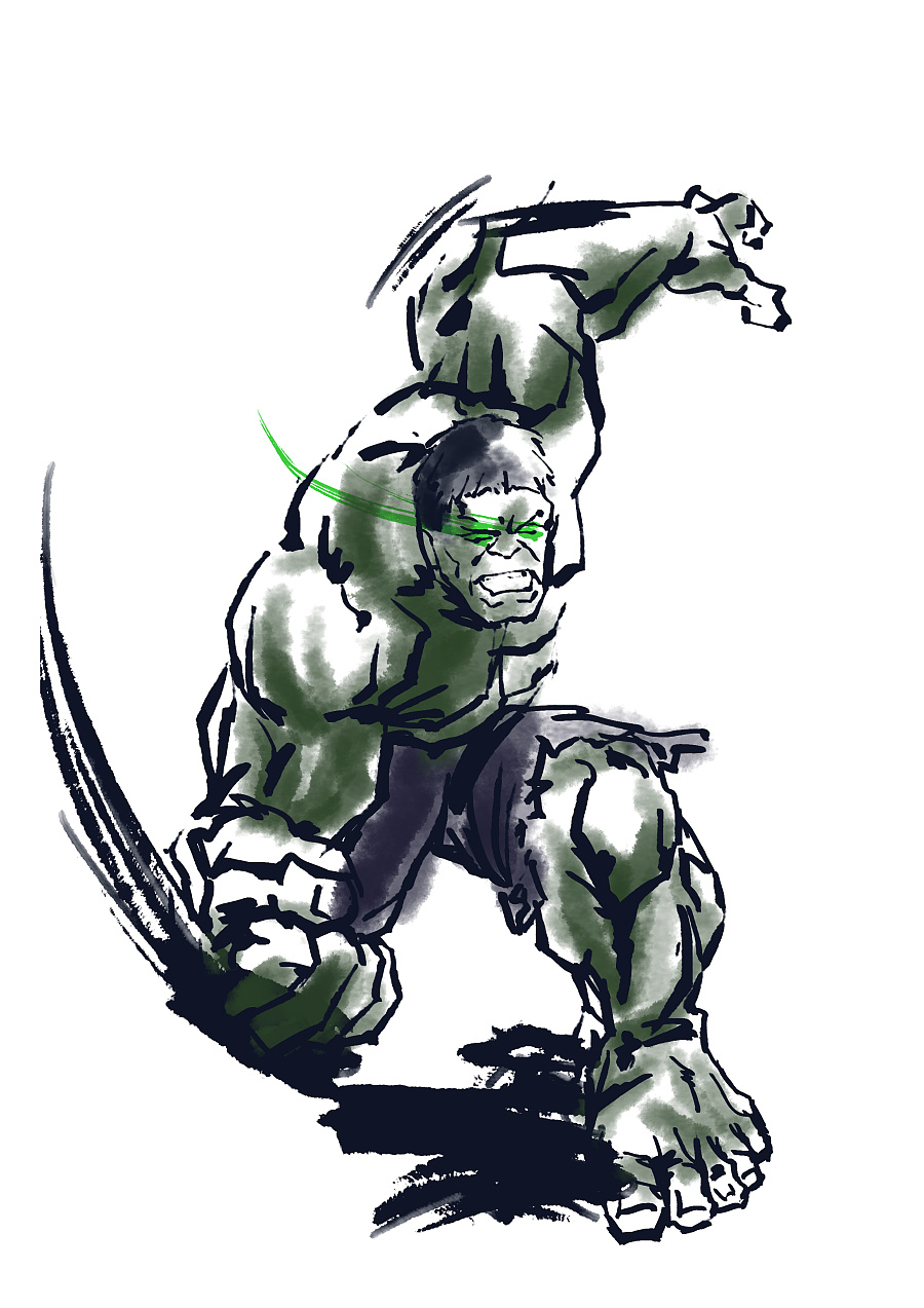 水墨复联-浩克|插画习作|插画|风中草芥 - 原创设计作品 - 站酷