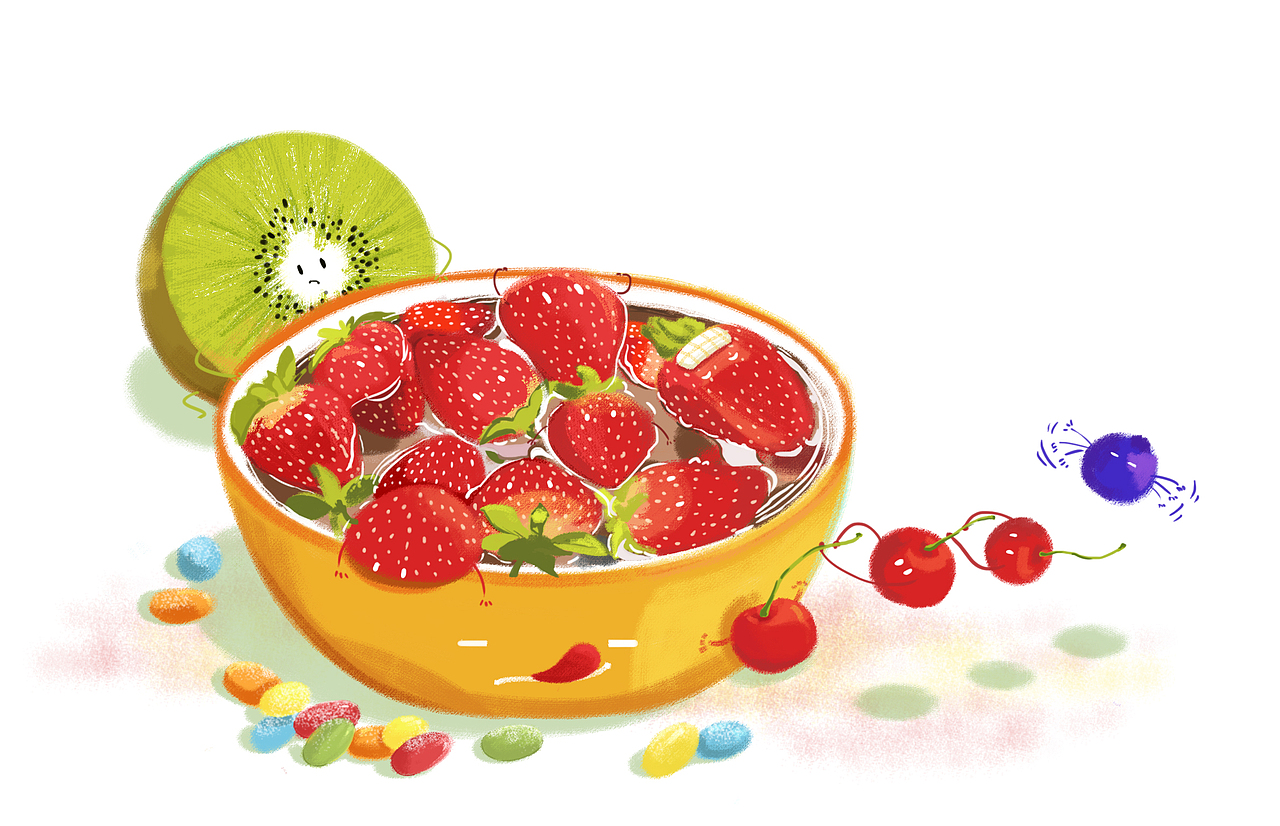 水果聚会（图ZMjYyMTI4NzI=） - 儿童插画 - 站酷设计师樱葵原创素材 - 站酷ZCOOL