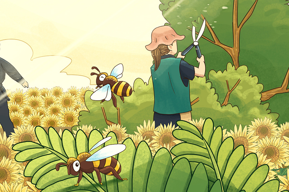 局部场景:修剪树枝的园丁