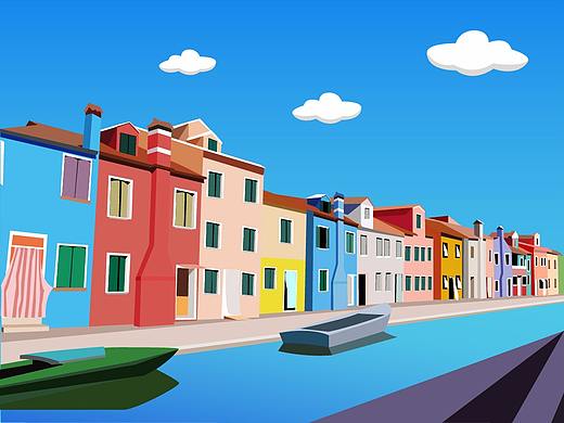 插画练习-彩虹小镇