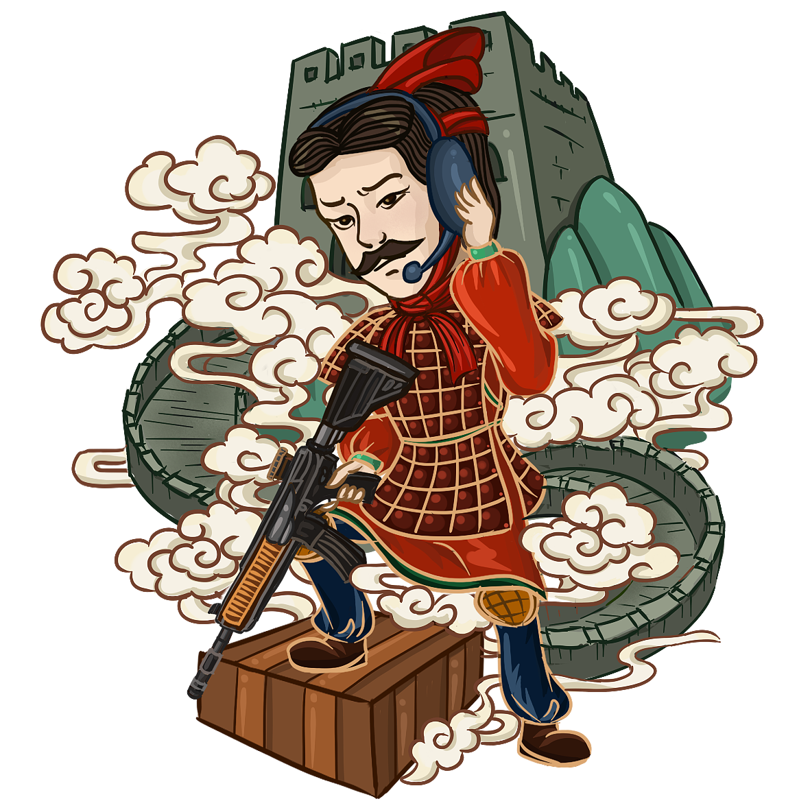 兵马俑也吃鸡插画文创设计毕设作