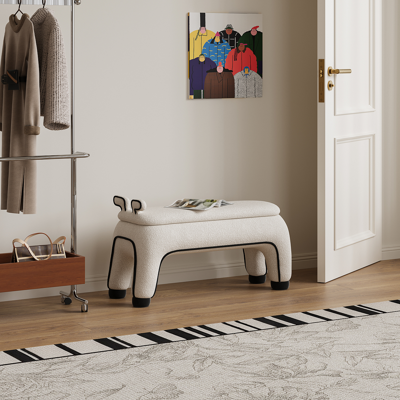 漫画线条换鞋凳