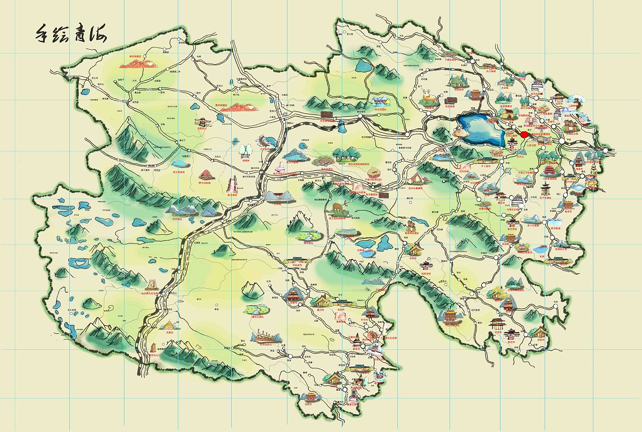 手绘青海地图