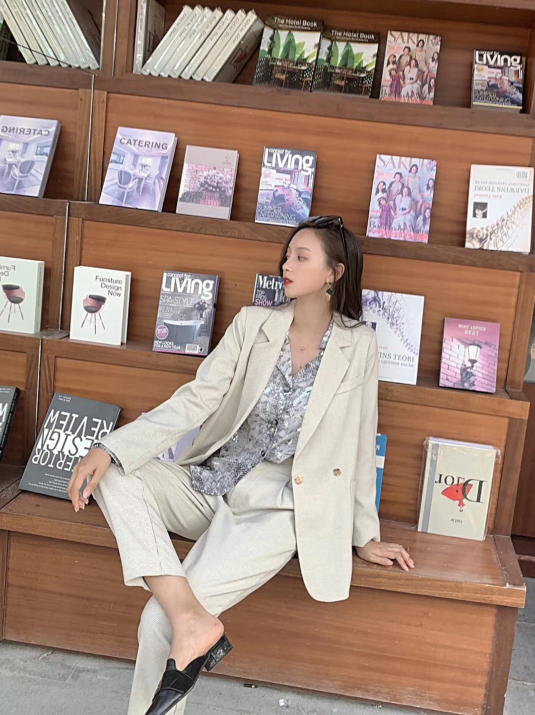 模特段段休闲裤 港风西装裤 阔腿裤 广州裤子摄影