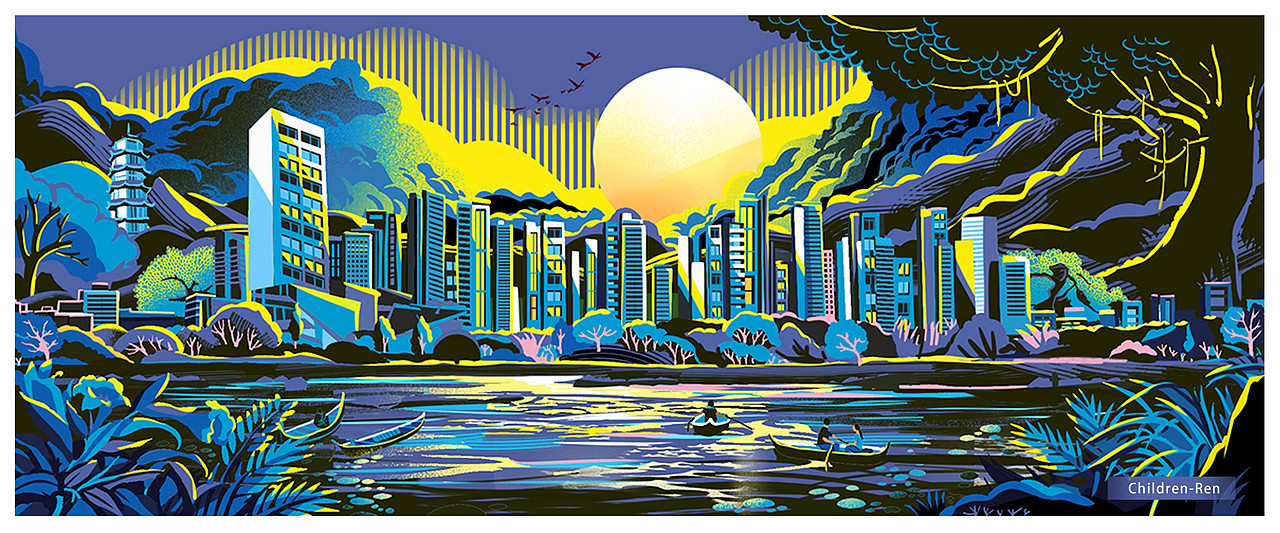 一组色块场景插画