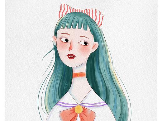 蓝头发的女孩（个人主页-ZNDE4MDQ1MDA=） - 创作习作 - 站酷设计师叶木子原创素材 - 站酷ZCOOL