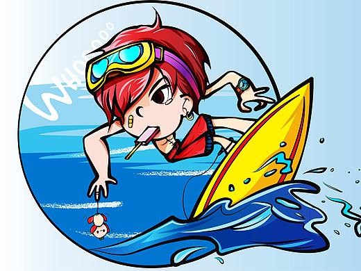 Q版插画-冲浪少年