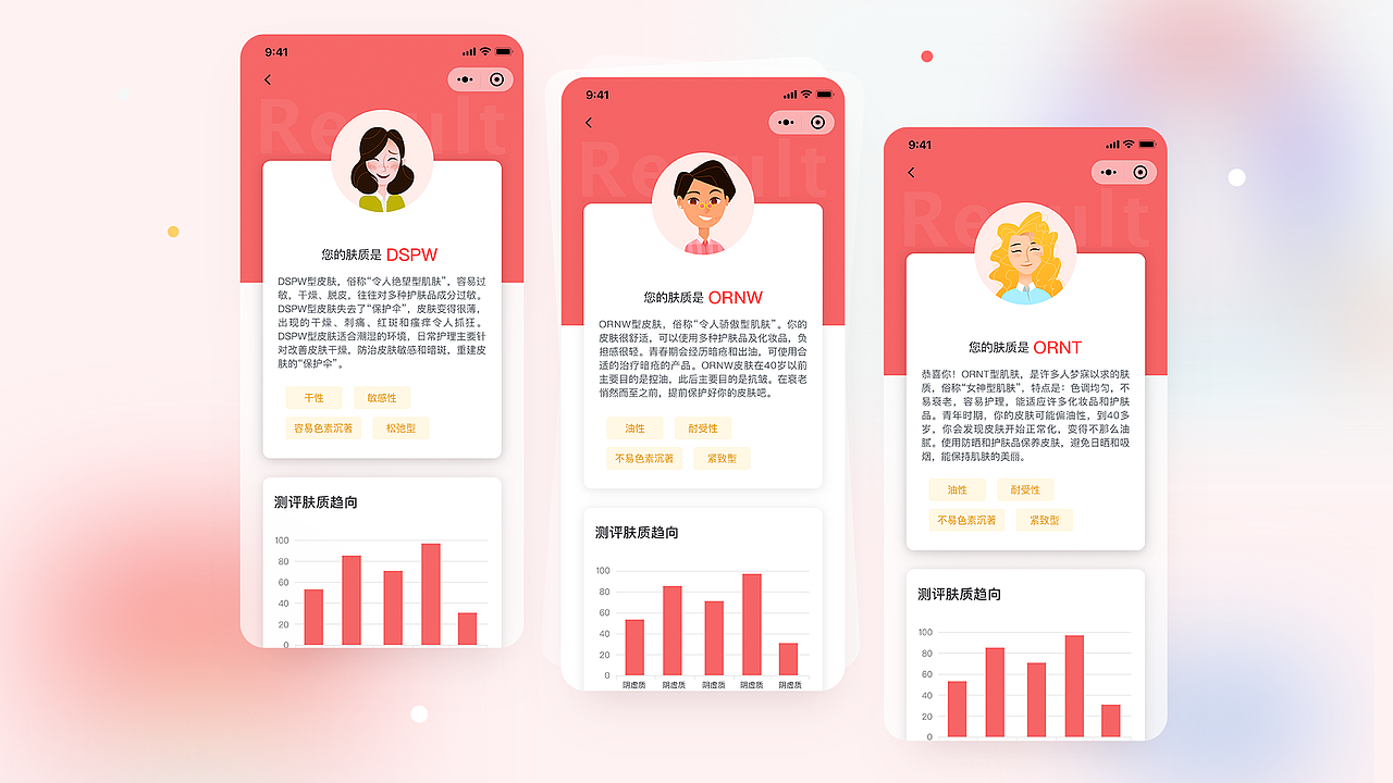 小程序设计-皮肤测试问卷 UI（图ZMjM2NzM2NDI4） - APP界面 - 站酷设计师卡林君原创素材 - 站酷ZCOOL