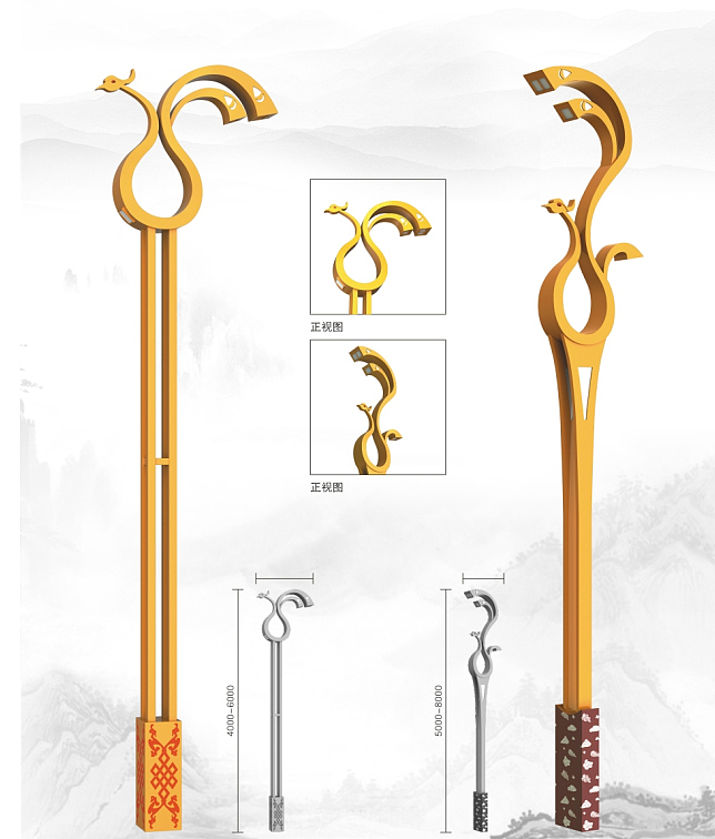 扬州世博光电厂家12米凤凰造型元素景观路灯孔雀景观灯