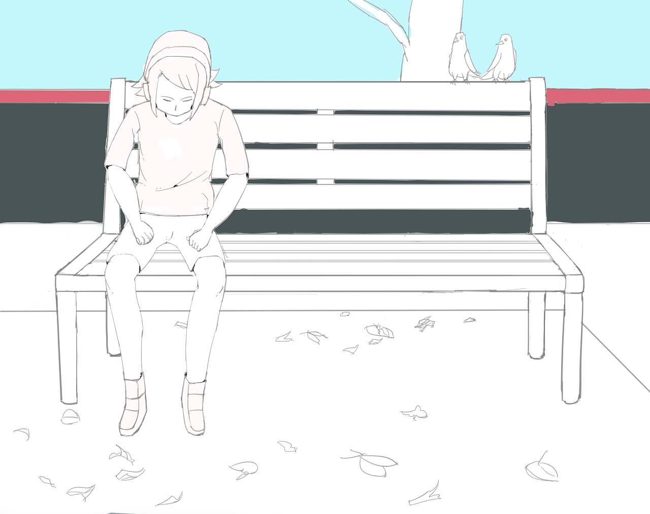 独自坐在长椅上的人