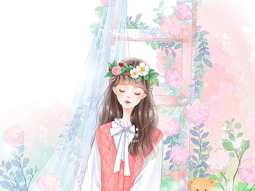 鱼兮原创少女插画 女孩与花