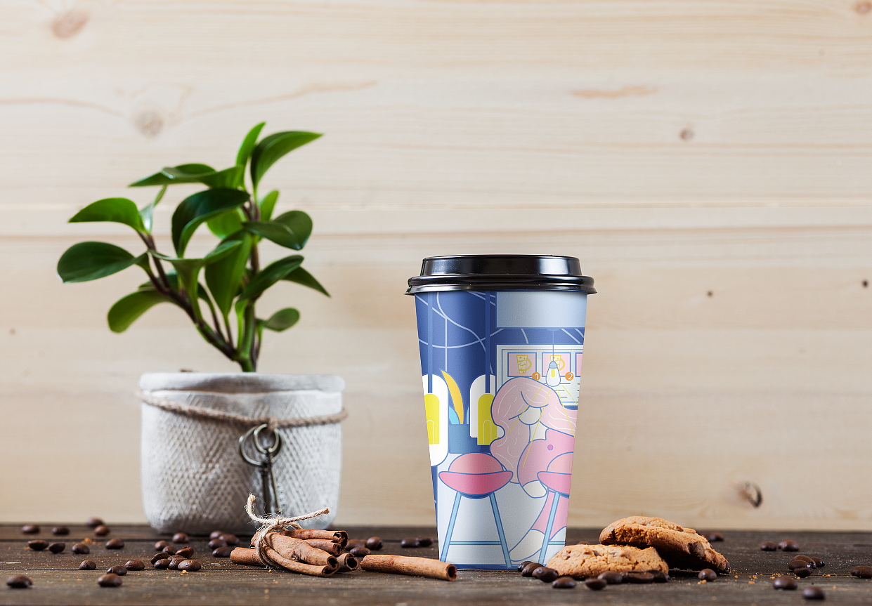 纸杯品牌包装插画AI设计