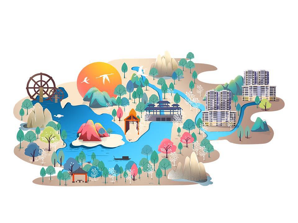 地产插画——湖生九叙（图ZMTY5MTU3NDY4） - 商业插画 - 站酷设计师良珮原创素材 - 站酷ZCOOL